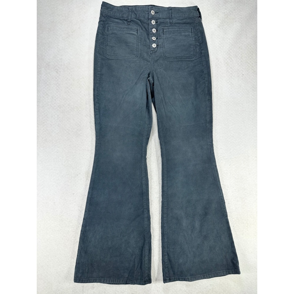American Eagle Super Hi-Rise Flare Corduroy Pants Gray Button Fly Size 10 30W